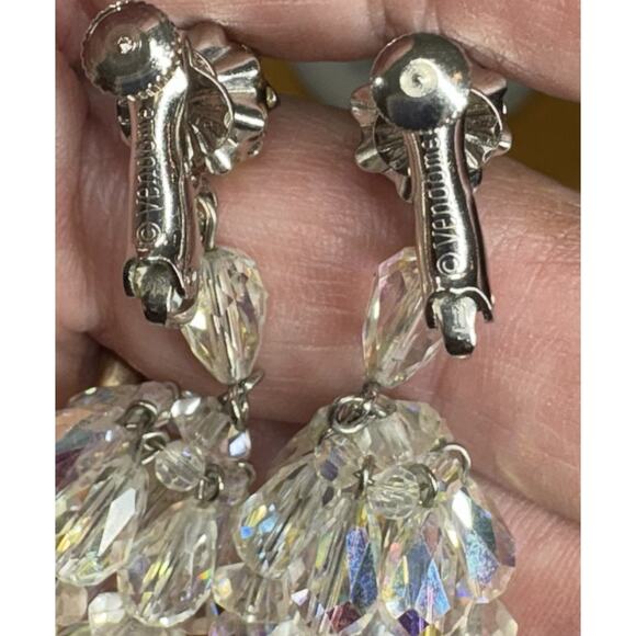 Vintage VENDOME AB Crystal Bead Dangle Earrings Signed Clip On Mcm Mid Century - Picture 2 of 8